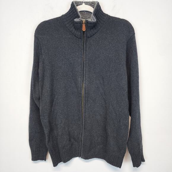 Oscar De La Renta Full Zip Fleece Neck Sweater Size M Gray Vintage Dad Classic - Picture 1 of 16